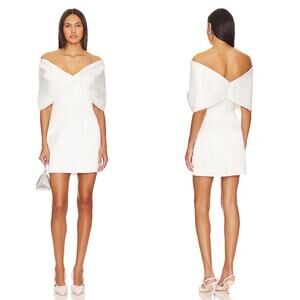 Sau Lee Paola Off the Shoulder Twist Bow Satin White Mini Dress Size 4